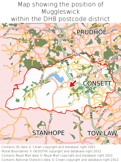 Map showing location of Muggleswick within DH8