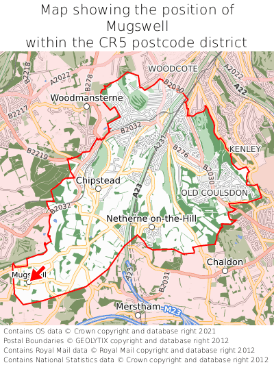 Map showing location of Mugswell within CR5