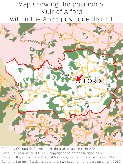 Map showing location of Muir of Alford within AB33