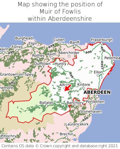 Map showing location of Muir of Fowlis within Aberdeenshire