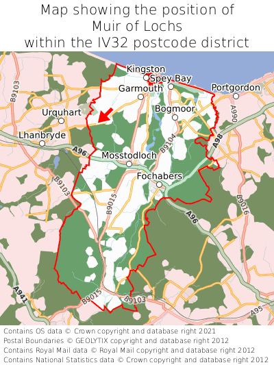 Map showing location of Muir of Lochs within IV32