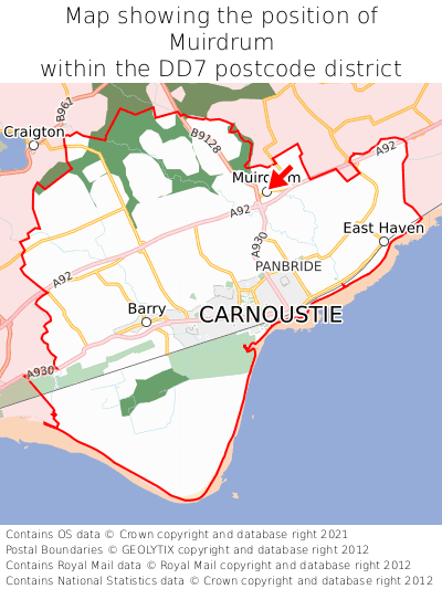 Map showing location of Muirdrum within DD7