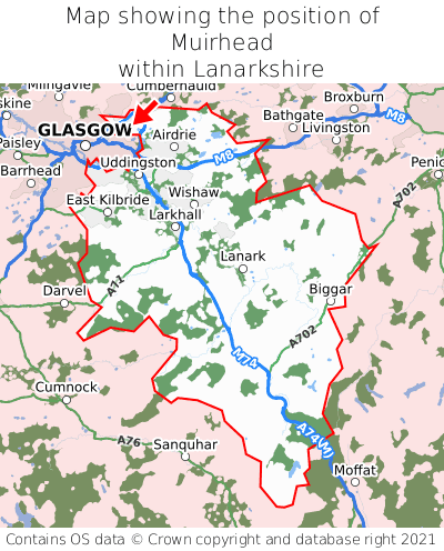 Map showing location of Muirhead within Lanarkshire