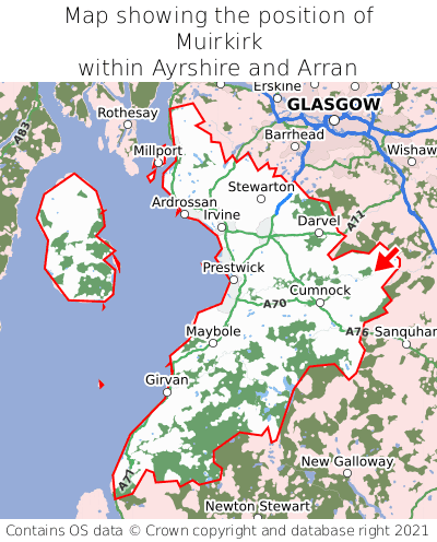 Map showing location of Muirkirk within Ayrshire and Arran