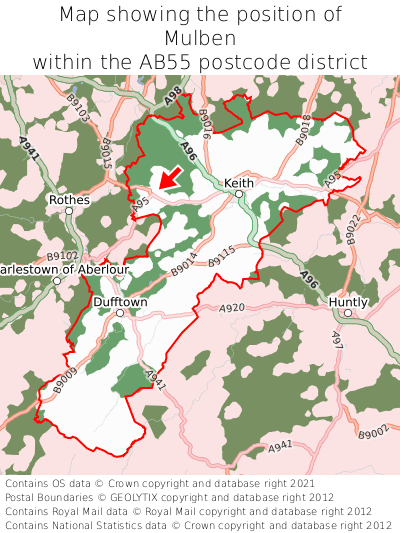 Map showing location of Mulben within AB55