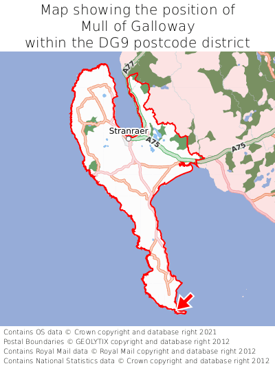 Map showing location of Mull of Galloway within DG9