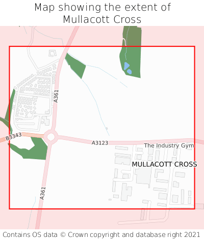 Map showing extent of Mullacott Cross as bounding box