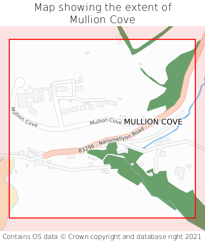 Map showing extent of Mullion Cove as bounding box