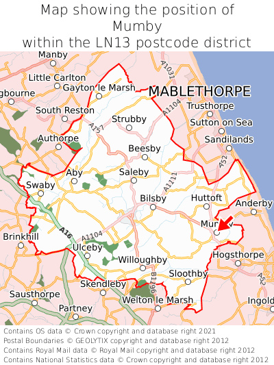 Map showing location of Mumby within LN13