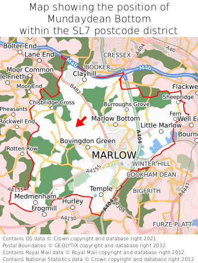 Map showing location of Mundaydean Bottom within SL7