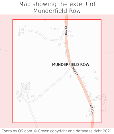 Map showing extent of Munderfield Row as bounding box