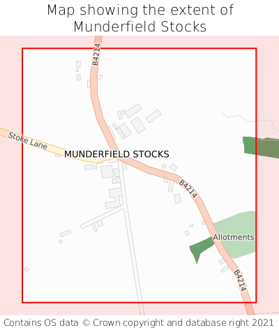 Map showing extent of Munderfield Stocks as bounding box