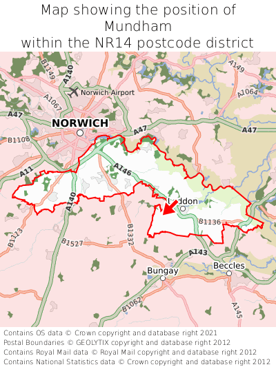 Map showing location of Mundham within NR14