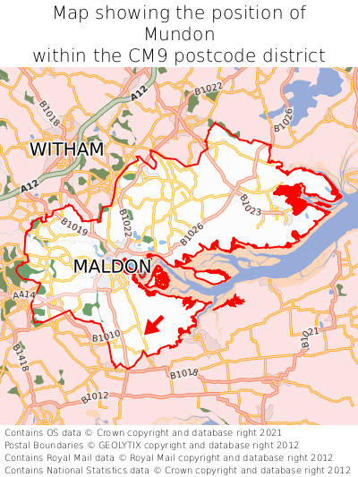 Map showing location of Mundon within CM9