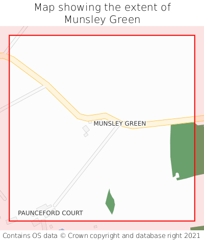 Map showing extent of Munsley Green as bounding box
