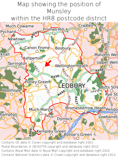 Map showing location of Munsley within HR8