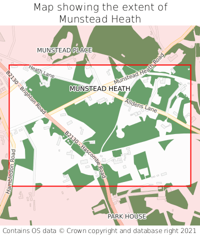 Map showing extent of Munstead Heath as bounding box