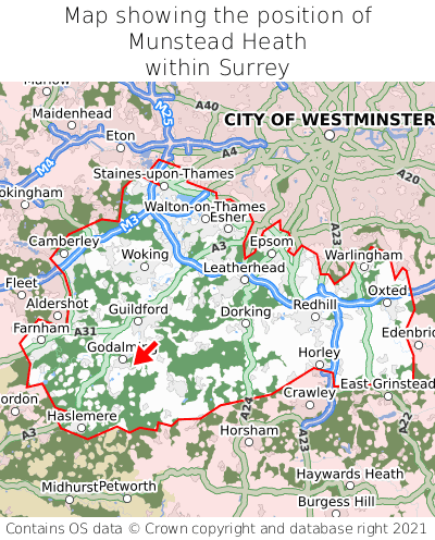 Map showing location of Munstead Heath within Surrey