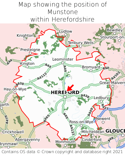 Map showing location of Munstone within Herefordshire