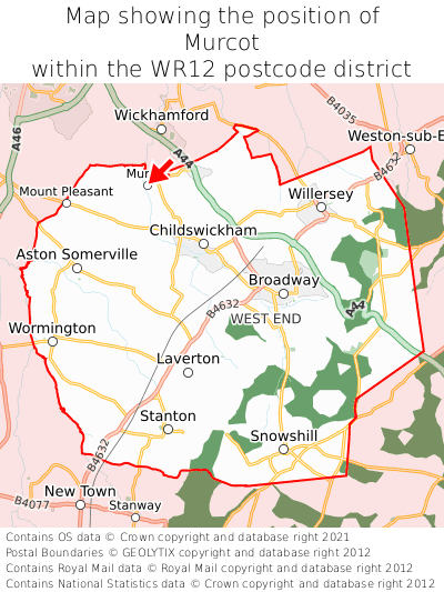 Map showing location of Murcot within WR12