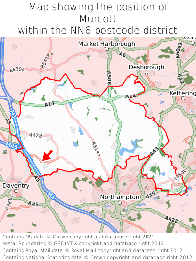 Map showing location of Murcott within NN6