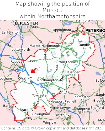 Map showing location of Murcott within Northamptonshire