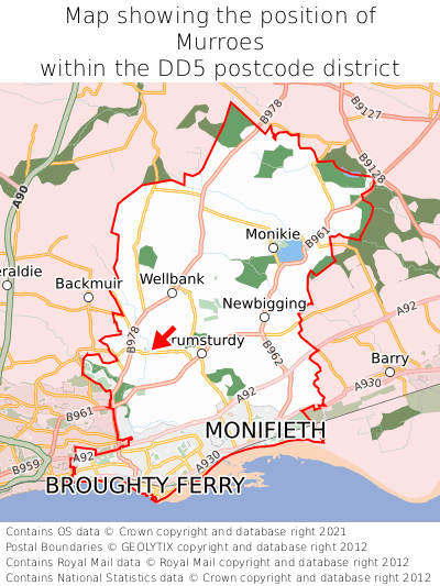 Map showing location of Murroes within DD5