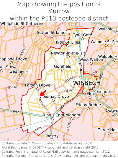 Map showing location of Murrow within PE13