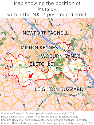 Map showing location of Mursley within MK17