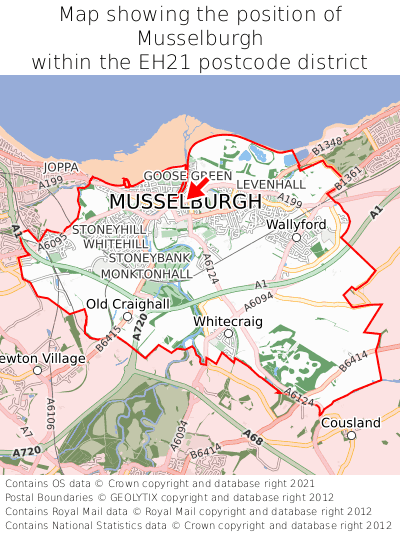 Map showing location of Musselburgh within EH21
