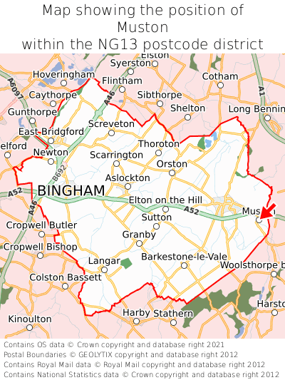 Map showing location of Muston within NG13