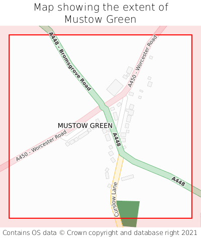 Map showing extent of Mustow Green as bounding box