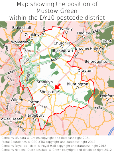 Map showing location of Mustow Green within DY10
