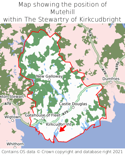 Map showing location of Mutehill within The Stewartry of Kirkcudbright