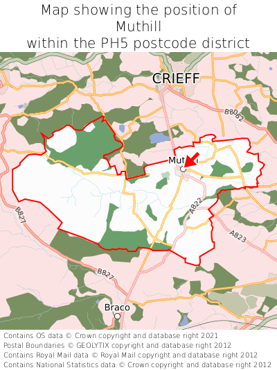 Map showing location of Muthill within PH5