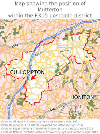 Map showing location of Mutterton within EX15
