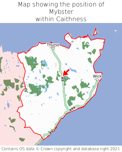 Map showing location of Mybster within Caithness