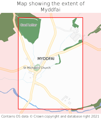 Map showing extent of Myddfai as bounding box