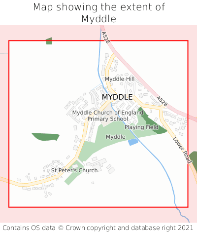Map showing extent of Myddle as bounding box