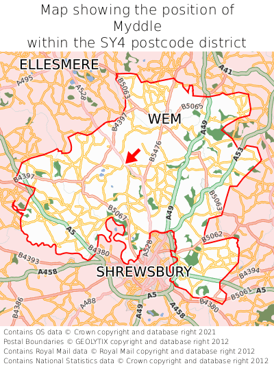 Map showing location of Myddle within SY4