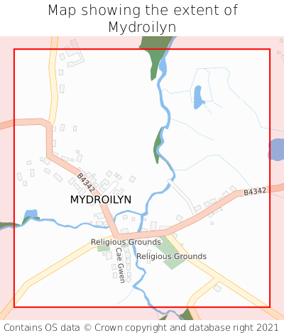 Map showing extent of Mydroilyn as bounding box