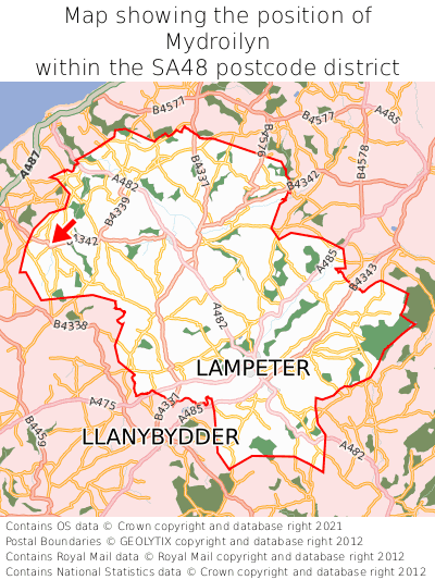 Map showing location of Mydroilyn within SA48