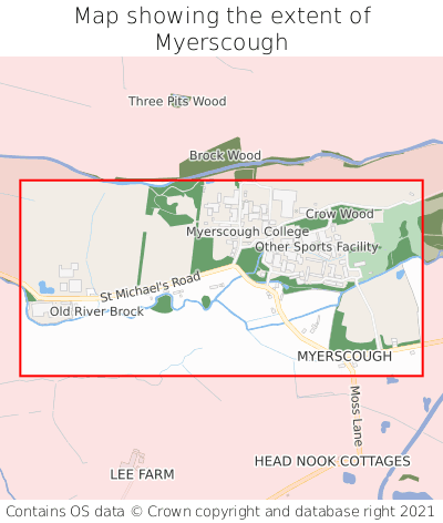 Map showing extent of Myerscough as bounding box