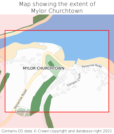 Map showing extent of Mylor Churchtown as bounding box
