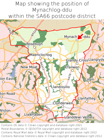 Map showing location of Mynachlog-ddu within SA66