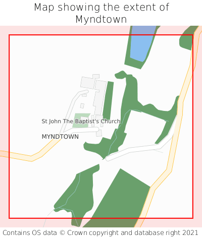 Map showing extent of Myndtown as bounding box