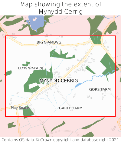 Map showing extent of Mynydd Cerrig as bounding box