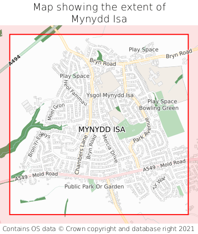 Map showing extent of Mynydd Isa as bounding box