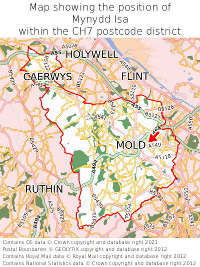 Map showing location of Mynydd Isa within CH7