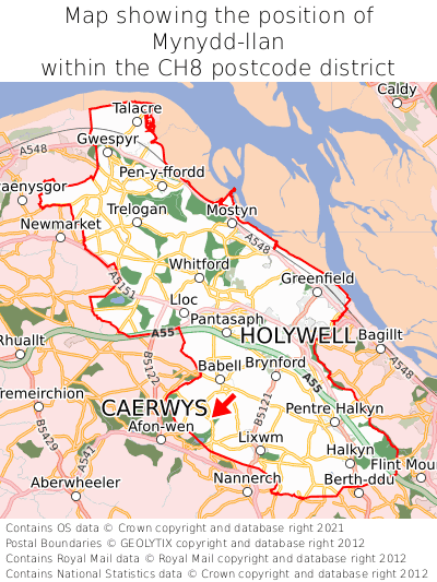 Map showing location of Mynydd-llan within CH8